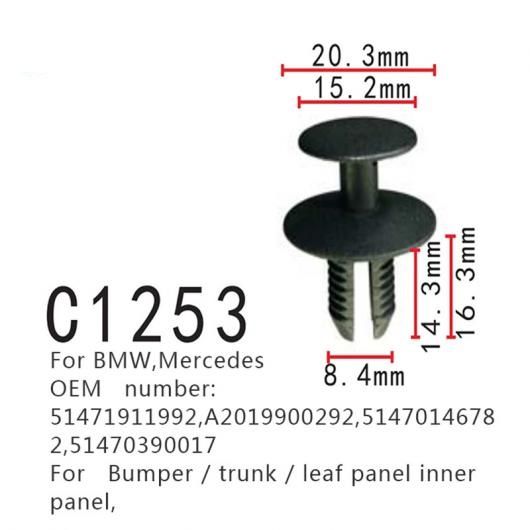 バンパー トランク ポジショニング クリップ 51471911992 51470146782 適用: BMW E38 E39 E46 E53 E64 E83 E85 Z3 X5 リーフ パネル インナー パネル ファスナー 50ピース AL-MM-0839 AL_2