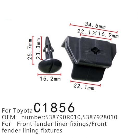 フロント フェンダー 裏地 フィクスチャ S ポジショナー 適用: トヨタ 538790R010 5387928010 フロント フェンダー ライナー FIXINGS ファスナー 100ピース AL-MM-0985 AL_2