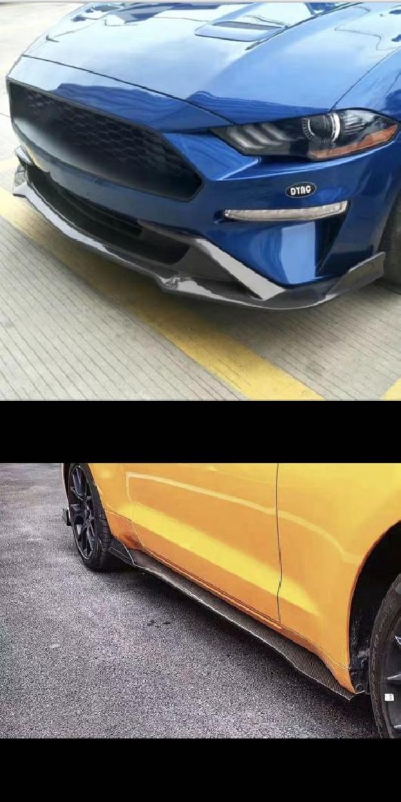 カーボン調/ブラック フロント バンパー スプリッタ リップ ディフューザー ボディ キット スポイラー 適用: フォード/FORD 適用: マスタング フロント リップ・サイド スカート AL-MM-1946 AL