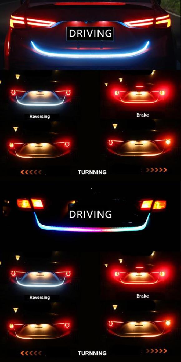 AL 12V 1.2m リア トランク テールライト ダイナミック リバース ワーニング LED ストリップ オート アディショナル ブレーク ドライビング アイスブルー・ドライビング カラフル AL-MM-2103