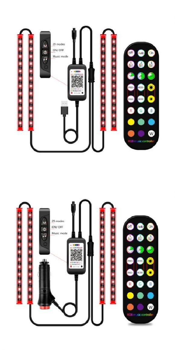 48 LED 装飾 ライト フット ライト ランプ USB APP リモート ボックス コントロール マルチ モード 自動車 インテリア USB・シガーソケット AL-MM-2138 AL