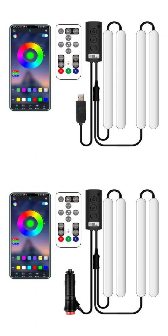 48 LED リモート APP コントロール ライト ストリップ DIY モード ミュージック シンク アンダー ダッシュ ライト USB チャージャー DC12V インテリア USB・シガーソケット AL-MM-2140 AL
