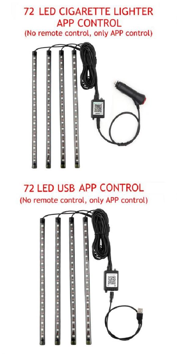 LED フット ライト ランプ USB ワイヤレス リモート ミュージック コントロール マルチ モード 自動車 インテリア 装飾 ライト 72 シガーソケット APP・72 USB APP AL-MM-2295 AL