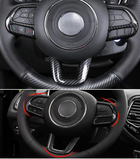 当てはめる: ジープ/JEEP 羅針儀 2017 2018 2019 2020 ABS クローム ステアリング 銀輪 名取り草 ノッブ 取りまかなう 刈り込み ステッカー 付属品 つや消ししろがね色・炭素調 AL-MM-2410 AL