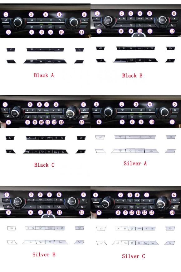 適用: BMW X5 X6 5シリーズ 7シリーズ F10 F18 エアコン ボタン キー キャップ A/C ヒーター スイッチ キット キャップ カバー ブラック A〜シルバー C AL-MM-4089 AL