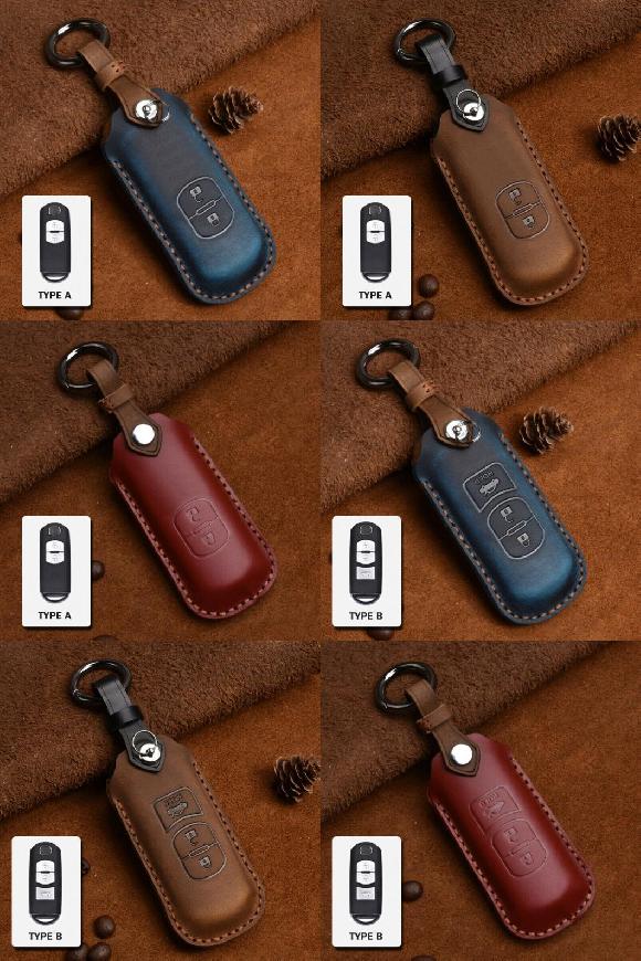 1ピース 適用: マツダ 356 CX5 CX4 CX3 CX7 レザー キーボックス キーチェーン ハウジング カバー タイプ A-ブルー〜タイプ B-レッド AL-MM-5086 AL