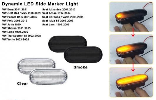 LED フロント サイドマーカー ライト 適用: VW MK4 ジェッタ GTI R32 ボーラ ゴルフ 3 4 ルポ パサート 3B 3BG ポロ クリア レンズ ダイナミック・スモーク レンズ ダイナミック AL-MM-5616 AL_2