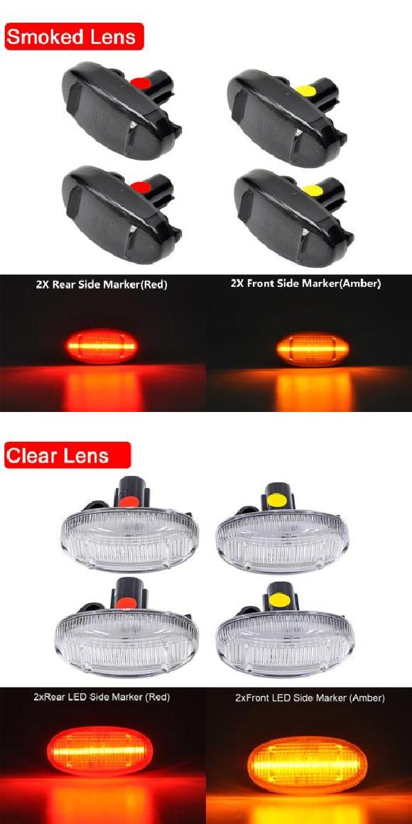4ピース フロント アンバー リア レッド LED ベッド フェンダー サイドマーカー ライト 適用: フォード/FORD F250 F350 F450 F550 スーパーデューティー 2011-2018 スモーク・クリア AL-MM-5662 AL