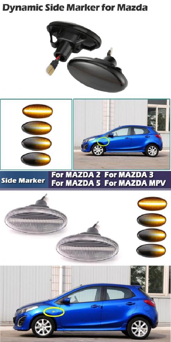 2ピース LED サイドマーカー ランプ ダイナミック アンバー ウインカー インジケーター ランプ 適用: MAZDA2 11-13 ダイナミック スモークレンズ・ダイナミック クリアレンズ AL-MM-5804 AL