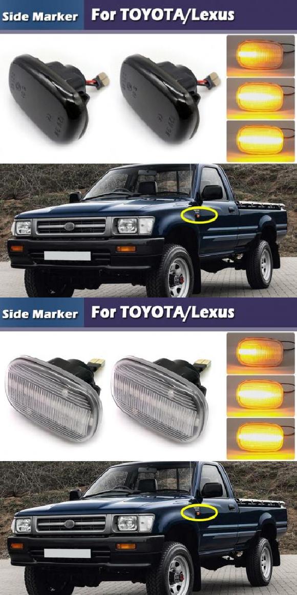 2ピース LED サイドマーカー ランプ ダイナミック アンバー ターンシグナルライト 適用: トヨタ カリーナ コロ カルディナ CR30 プロボックス RAV 4 ヤリス ヴィッツ レクサス スモーク・クリア AL-MM-5826 AL