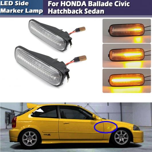 2ピース クリア レンズ ダイナミック アンバー LED サイドマーカー ライト ターンシグナルライト 適用: ホンダ シビック 96-00 バラード ハッチバック セダン 95-99 AL-MM-5835 AL