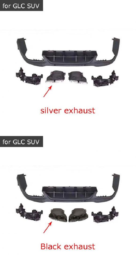 PP リア ディフューザー エキゾースト チップ 適用: メルセデス・ベンツ GLC X253 スポーツ GLC 300 GLC250 GLC43 SUV 2015-2019 リア GLC SUV シルバー・GLC SUV ブラック AL-MM-7964 AL