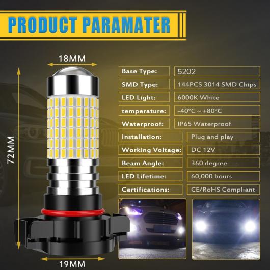 2ピース 5202 9006 HB4 HB3 H11 H8 H9 LED フォグライト 適用: BMW E46 E39 E60 E36 F30 F10 E30 E34 X5 E53 M F20 X3 E87 E70 E92 X1 M3 X6 E38 H8〜9006/HB4 AL-MM-8531 AL_1