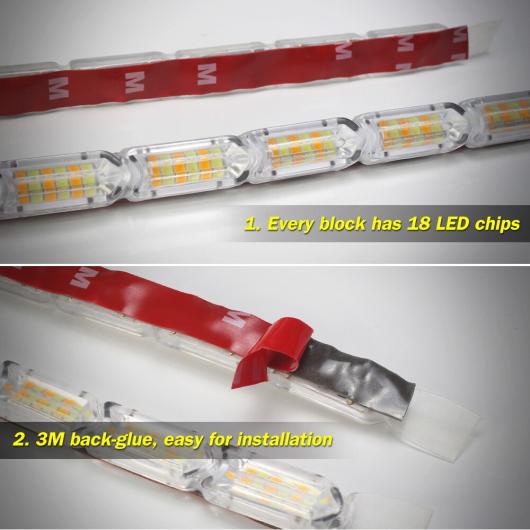 2ピース 防水 フレキシブル ユニバーサル LED DRL デイタイムランニングライト ホワイト ヘッドライト LED ストリップ レッド イエロー・ホワイト イエロー 43cm 14LED AL-MM-8566 AL_4