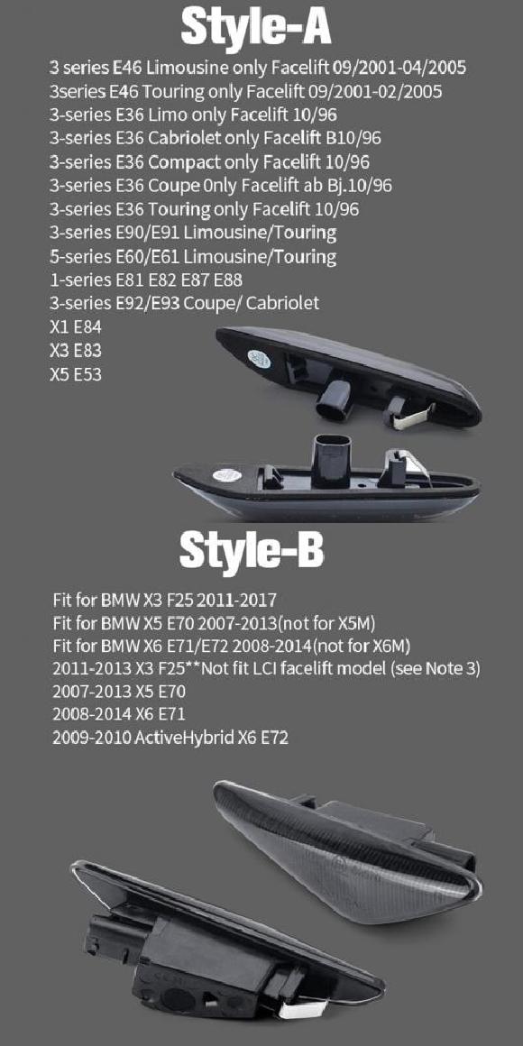 2ピース LED ターンシグナルランプ サイド マーカー フロー ライト 適用: E60 E81 E82 E92 E93 X1 BMW E46 E36 E90 E91 E84 X3 E83 X5 E53 E70 X6 E71 スタイル A・スタイル B AL-MM-8567 ALの通販は 6,898円