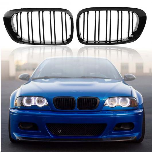 グリル フロント バンパー ダブルライン ライン 光沢ブラック レーシング 適用: BMW E46 クーペ コンバーチブル M3 2ドア 1998 1999 2000 2001 AL-NN-1031 AL