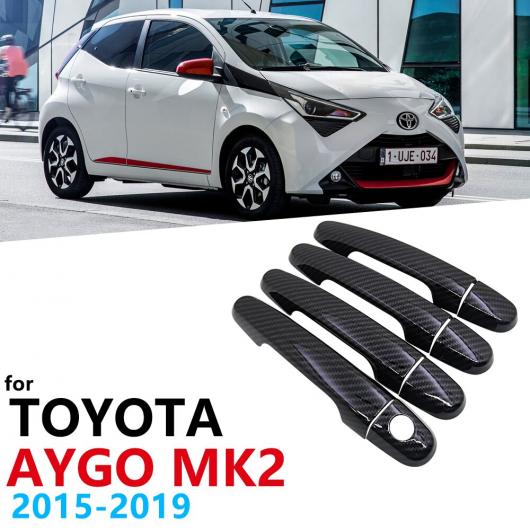 ブラック カーボンファイバー ドア ハンドル カバー トリム セット 適用: トヨタ アイゴ MK2 2015 2016 2017 2018 2019 キャップ 2ドアボタンなし AL-NN-2574 AL_5