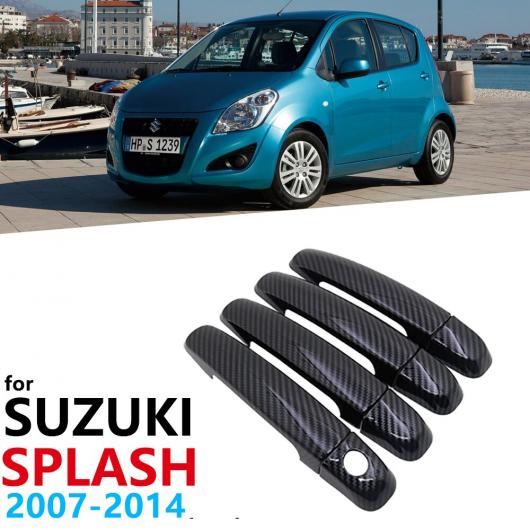ブラック カーボンファイバー ドア ハンドル カバー 保護 トリム セット 適用: スズキ スプラッシュ 2007〜2014 ステッカー 2008 1キーホールボタンなし・2キーホールボタンなし AL-NN-2678 AL_5