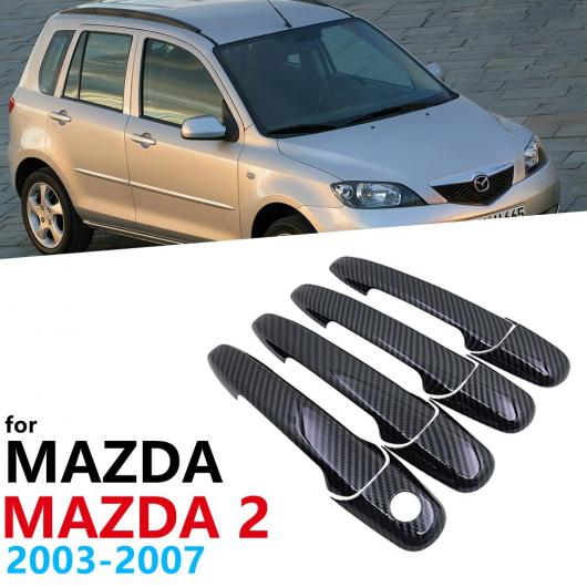 ブラック カーボンファイバー ドア ハンドル カバー トリム セット 適用: MAZDA2 デミオ DY MAZDA2 2003〜2007 ステッカー 2004 2005 ハンドルボウル 2ドア AL-NN-2687 AL_5