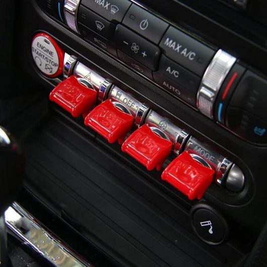 4ピース インテリア センター レッド コントロール ナビゲーション GPS ボタン ノブ カバー トリム 装飾 キャップ 適用: フォード/FORD マスタング 2015-2017 ブラック AL-NN-9086 AL_2