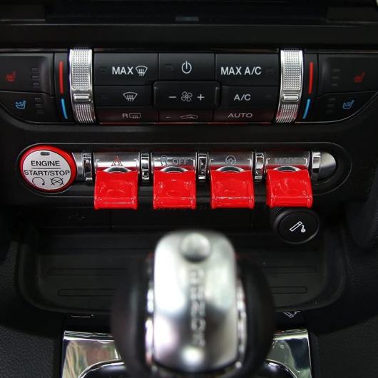 4ピース インテリア センター レッド コントロール ナビゲーション GPS ボタン ノブ カバー トリム 装飾 キャップ 適用: フォード/FORD マスタング 2015-2017 ブラック AL-NN-9086 AL_3