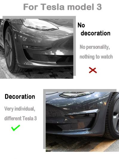 2ピース 適用: テスラ/TESLA モデル 3 2021 アクセサリー ABS フロント パネル カバー スポイラー ダスト カバー 装飾 アクセス カーボン調 ブライト・カーボン調 マット AL-OO-1524 AL_2