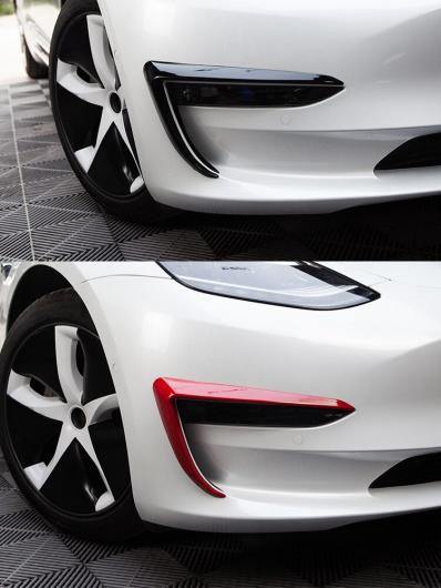 2ピース 適用: テスラ/TESLA モデル 3 2021 アクセサリー ABS フロント パネル カバー スポイラー ダスト カバー 装飾 アクセス カーボン調 ブライト・カーボン調 マット AL-OO-1524 AL_4