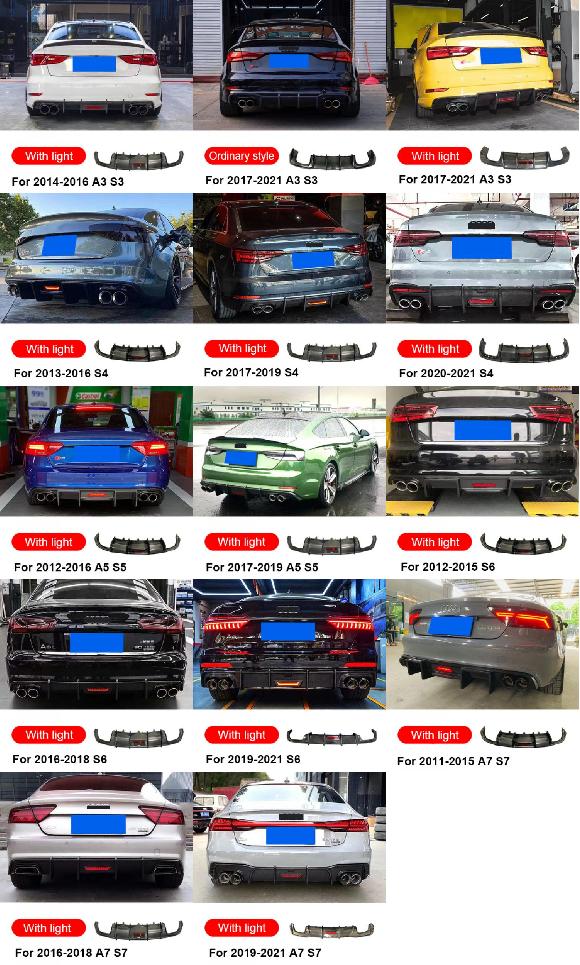 リアル カーボンファイバー リア バンパー リップ シャベル ディフューザー ナビゲーション ライト 適用: アウディ/AUDI A3 S3 2014-2016〜A7 S7 2019-2021 AL-OO-2676 ALの通販は 220,017円