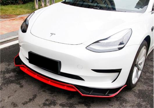 4ピース ABS カーボン フロント バンパー スポイラー リップ スプリッター カバー 適用: テスラ/TESLA モデル 3 2017 2018 2019 2020 ABS ブラック レッド・ABS レッド ブラック AL-OO-3477 AL_3