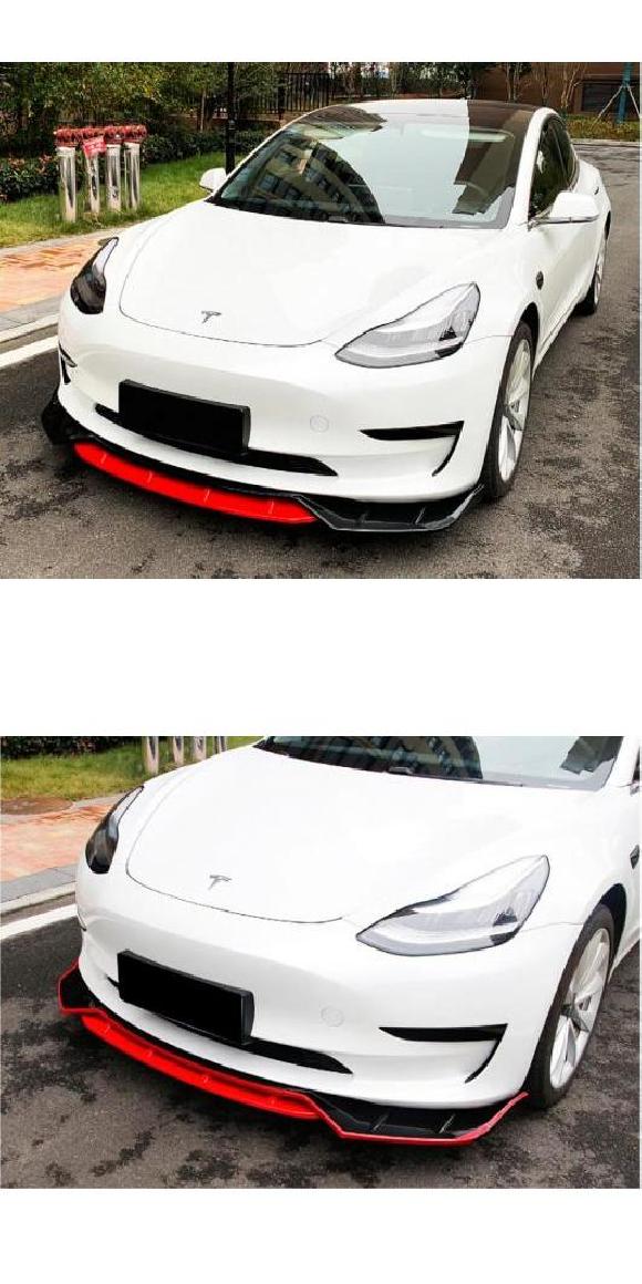 4ピース ABS カーボン フロント バンパー スポイラー リップ スプリッター カバー 適用: テスラ/TESLA モデル 3 2017 2018 2019 2020 ABS ブラック レッド・ABS レッド ブラック AL-OO-3477 AL