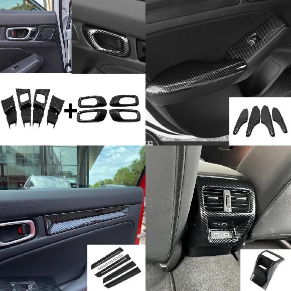 インテリア ABS アクセサリー カーボンファイバー ギア パネル トリム シフト パネル セントラル アームレスト ボックス インテリア カバー 適用: ホンダ シビック 11世代 タイプ003〜タイプ009 AL-OO-4818 AL
