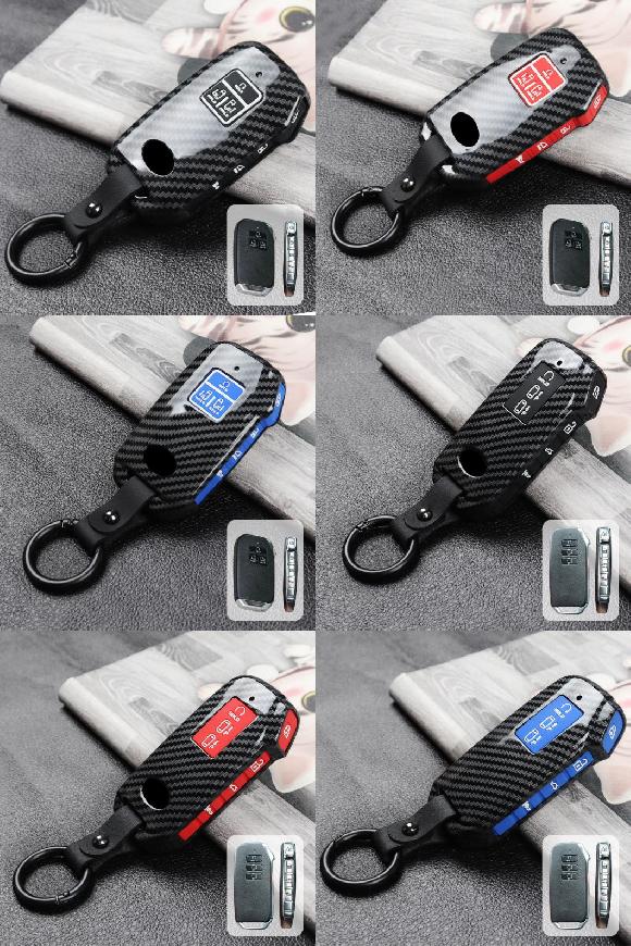 AL カーボン ABS+シリコン リモート キー フォブ カバー ケース 適用: 起亜 K5 DL3 GT 2020 2021 2022 A ブラック〜B ブルー AL-OO-6474