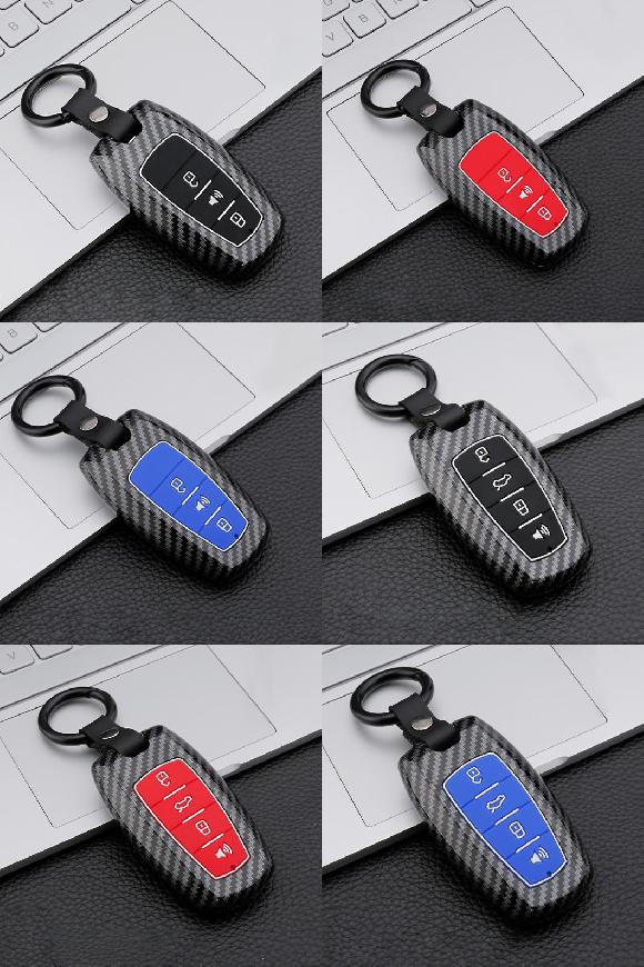 AL カーボンファイバー ABS+シリコン キー カバー ケース 適用: 3ボタン カーボン ブラック〜4ボタン カーボン ブルー AL-OO-6806