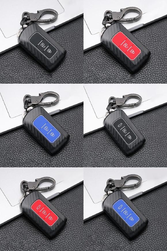 AL カーボンファイバー+シリコン キー カバー ケース 適用: 三菱 2ボタン カーボン ブラック〜3ボタン カーボン ブルー AL-OO-6824