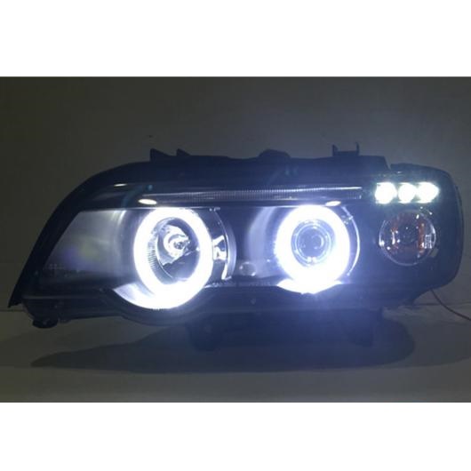 2ピース ヘッドライト 1998-2003 適用: BMW X5 E53 ヘッド ランプ バック ライト エンジェルアイ ブラック ハウジング HID キット E53 フロント ランプ ロー ビームバルブなし AL-OO-8387 AL