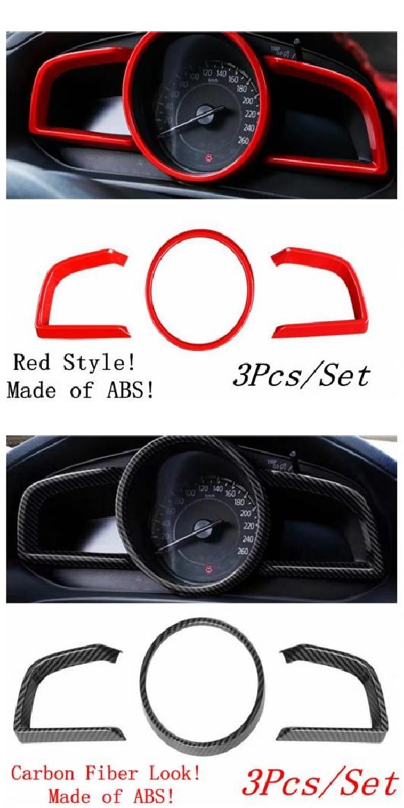 フロント ダッシュボード フレーム 装飾 カバー トリム ABS レッド/カーボン調 インテリア キット 適用: MAZDA3 ハッチバック セダン 2014-2018 レッド スタイル・カーボン調 AL-OO-9502 AL