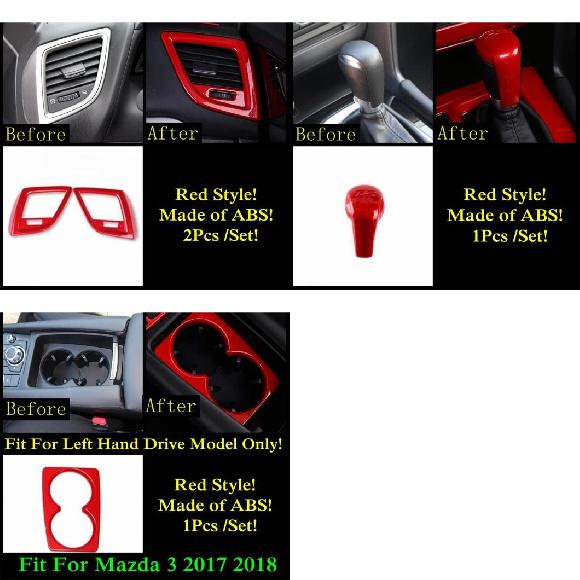 レッド アクセサリー 適用: MAZDA3 2014-2018 ウインドウ リフト ホイール ギア パネル ダッシュボード AC エア ハンドル ボウル カップホルダー カバー モデル C〜J-2017 2018 AL-OO-9721 ALの通販は