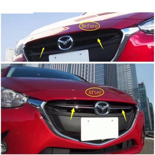 ABS クローム フロント グリル グリル メッシュ ストリップ モールディング 装飾 カバー キット トリム エクステリア アクセサリー 適用: MAZDA2 デミオ 2015-2021 AL-OO-9768 AL