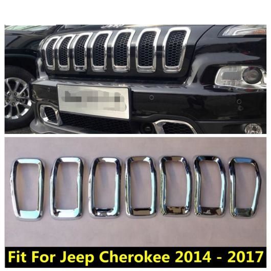 アクセサリー 適用: ジープ/JEEP チェロキー/CHEROKEE 2014 2015 2016 2017 フロント ヘッド フェイス グリル グリル リング モールディング カバー キット トリム 7ピース/ブライト スタイル AL-PP-0644 ALの通販は
