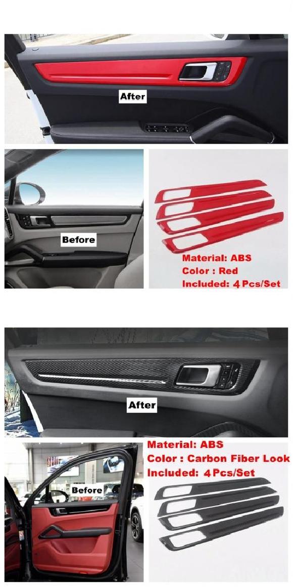 アクセサリー インナー ドア アームレスト ハンドル ボウル 装飾 パネル カバー トリム 適用: ポルシェ/PORSCHE カイエン 2018-2022 レッド/カーボン調 レッド・カーボン調 AL-PP-1644 AL