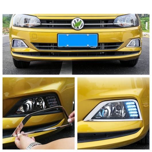 フロント バンパー フォグライト ランプ フレーム カバー トリム ステンレス スチール エクステリア キット 適用: VW フォルクスワーゲン/VOLKSWAGEN ポロ 2019 2020 2021 AL-PP-1752 AL_2