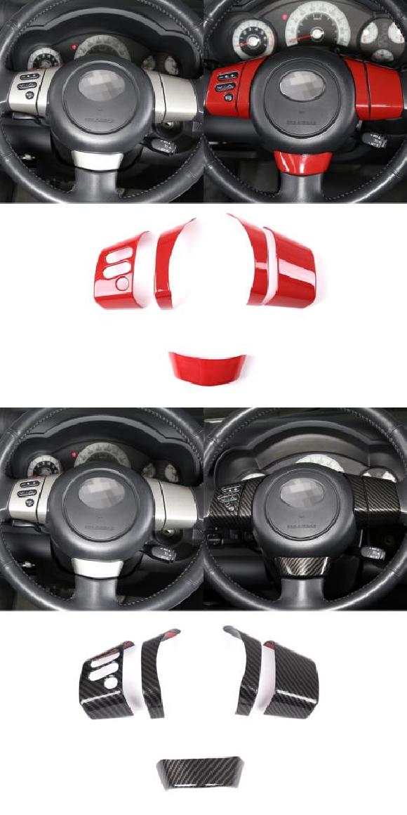 ABS カーボンファイバー ステアリング ホイール トリム コントロール ボタン フレーム カバー 適用: トヨタ FJ クルーザー 2007-2021 インテリア アクセサリー レッド・カーボン調 AL-PP-3500 AL