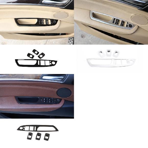 4ピース ABS ウインドウ リフト スイッチ ボタン コントロール パネル フレーム カバー トリム 適用: BMW X5 E70 X6 E71 2008-2013 左ハンドル用 インテリア アクセサリー ブラック〜カーボン調 AL-PP-3591 ALの通販は 9,175円