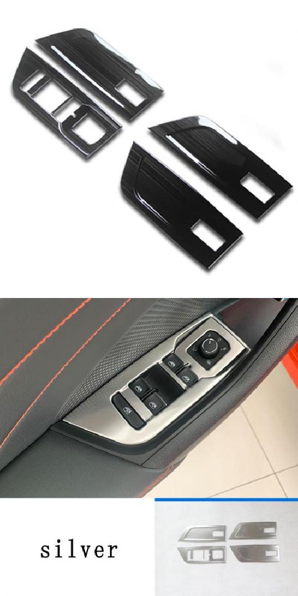 AL 5ピース 適用: シュコダ オクタヴィア プロ 2021 ウインドウ レギュレーター スイッチ パネル 装飾 ステッカー ステンレス ブラック・シルバー AL-PP-4790
