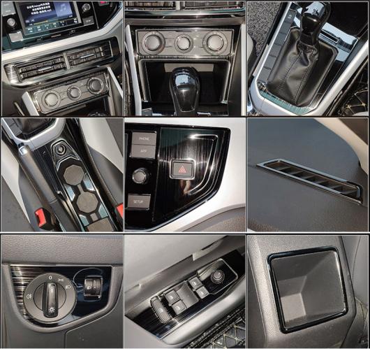 AL ブラック 適用: ポロ プラス 2019 ステンレス スチール インテリア セントラル コントロール パネル 吹き出し口 ステアリング ホイール 装飾 AL-PP-6894