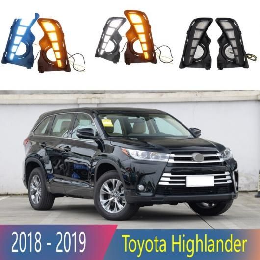 2ピース 適用: トヨタ ハイランダー 2018 2019 LED デイタイム ランニング ライト DRL フォグランプ ホール イエロー ウインカー ランプ ブルー ナイト ライト AL-QQ-4935 AL