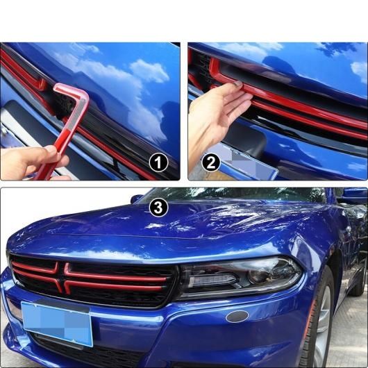ステッカー フロント グリル メッシュ 装飾 カバー ストリップ アクセサリー 適用: ダッジ チャージャー 2015-2020 レッド 2ピース・シルバー 2ピース AL-RR-2397 AL_3
