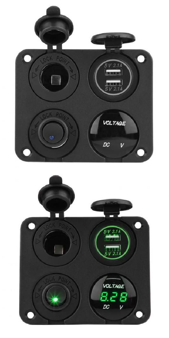 パネル デュアル USB スイッチ パネル USB 電圧計 スイッチ パネル 4ギャング トグル スイッチ パネル スイッチ パネル シガーソケット ソケット ブルー・グリーン AL-RR-6132 AL 6,400円