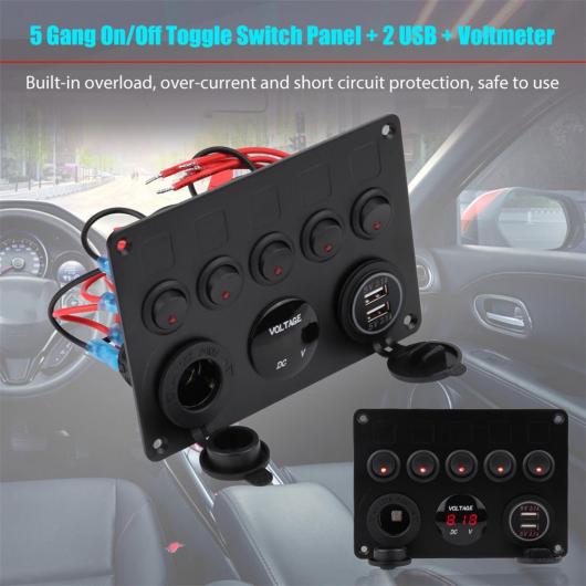 12-24V ユニバーサル スイッチ パネル オン/オフ スイッチ パネル トグル スイッチ パネル USB トグル スイッチ パネル 電圧計 適用: ボート レッド・グリーン AL-RR-6608 AL_3