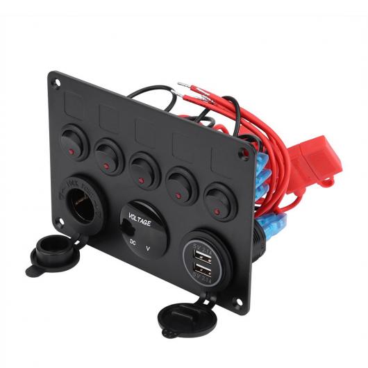 12-24V ユニバーサル スイッチ パネル オン/オフ スイッチ パネル トグル スイッチ パネル USB トグル スイッチ パネル 電圧計 適用: ボート レッド・グリーン AL-RR-6608 AL_4